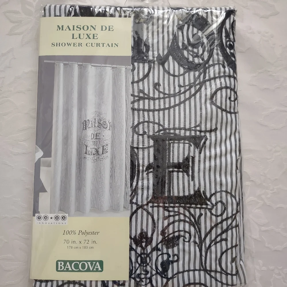 New 🆕 Maison De Luxe Embroidered Shower Curtain Black White Shabby Chic